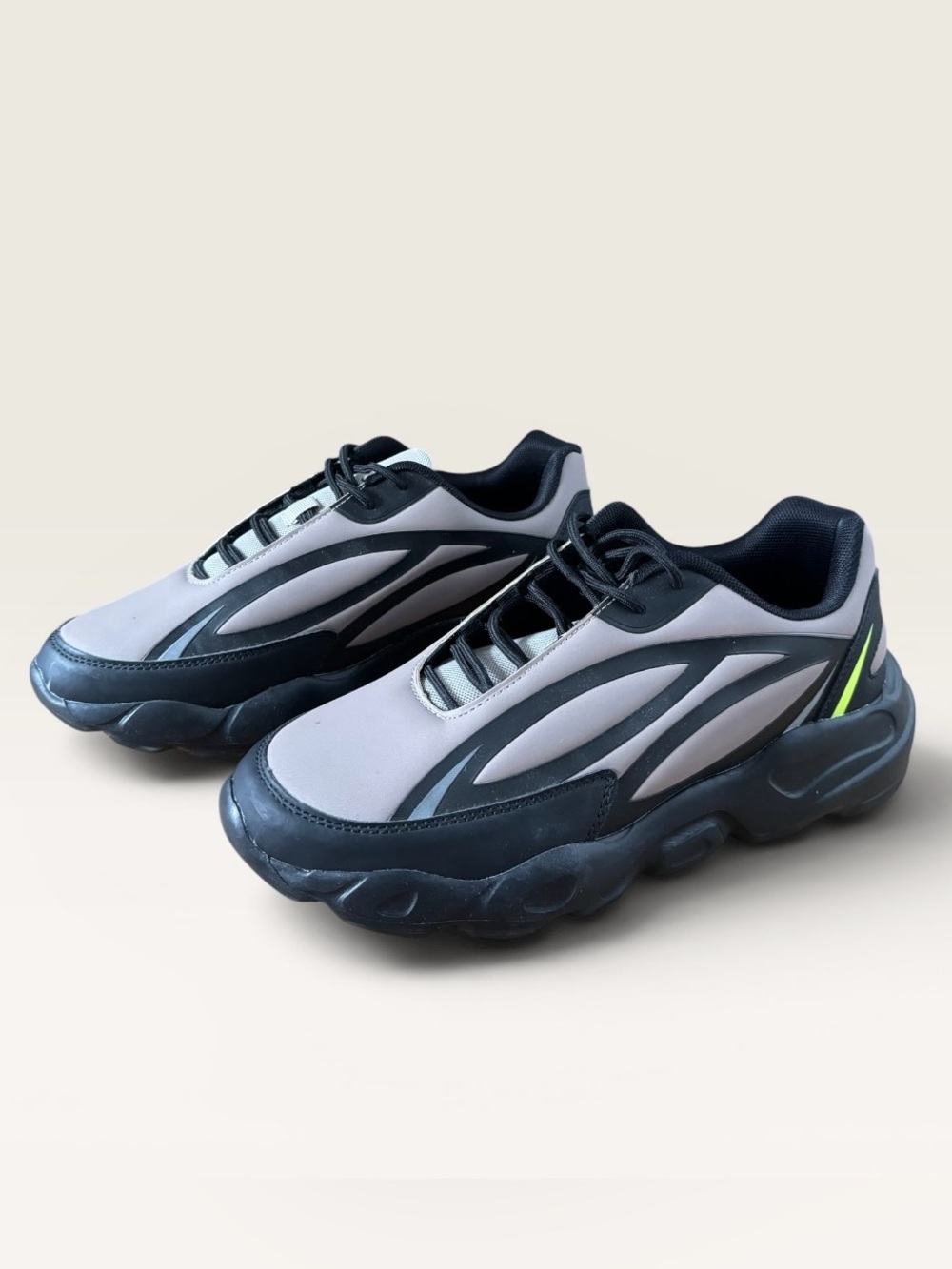 ASOS Design Chunky Y2K Dad Trainers Grey Black Neon Green Size 11